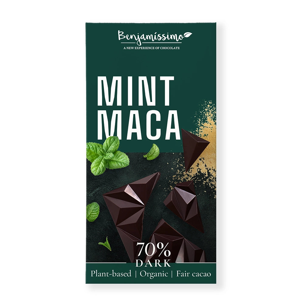 Био Веган Шоколад с Мента и Мака (Тъмен 70%), 60g
